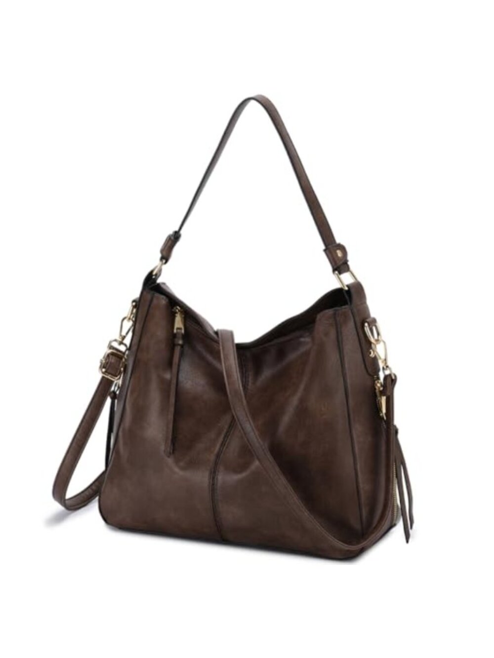 Faux Leather Hobo Shoulder Bag Tassel Detachable Strap